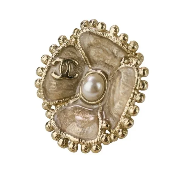 CHANEL Gold Pearl Logo Earrings